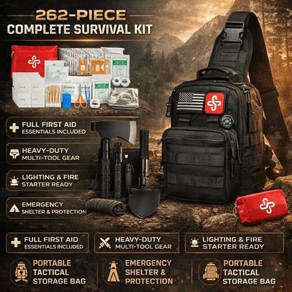 Comprehensive 262-Piece Survival Kit with First Aid and Gear Bag