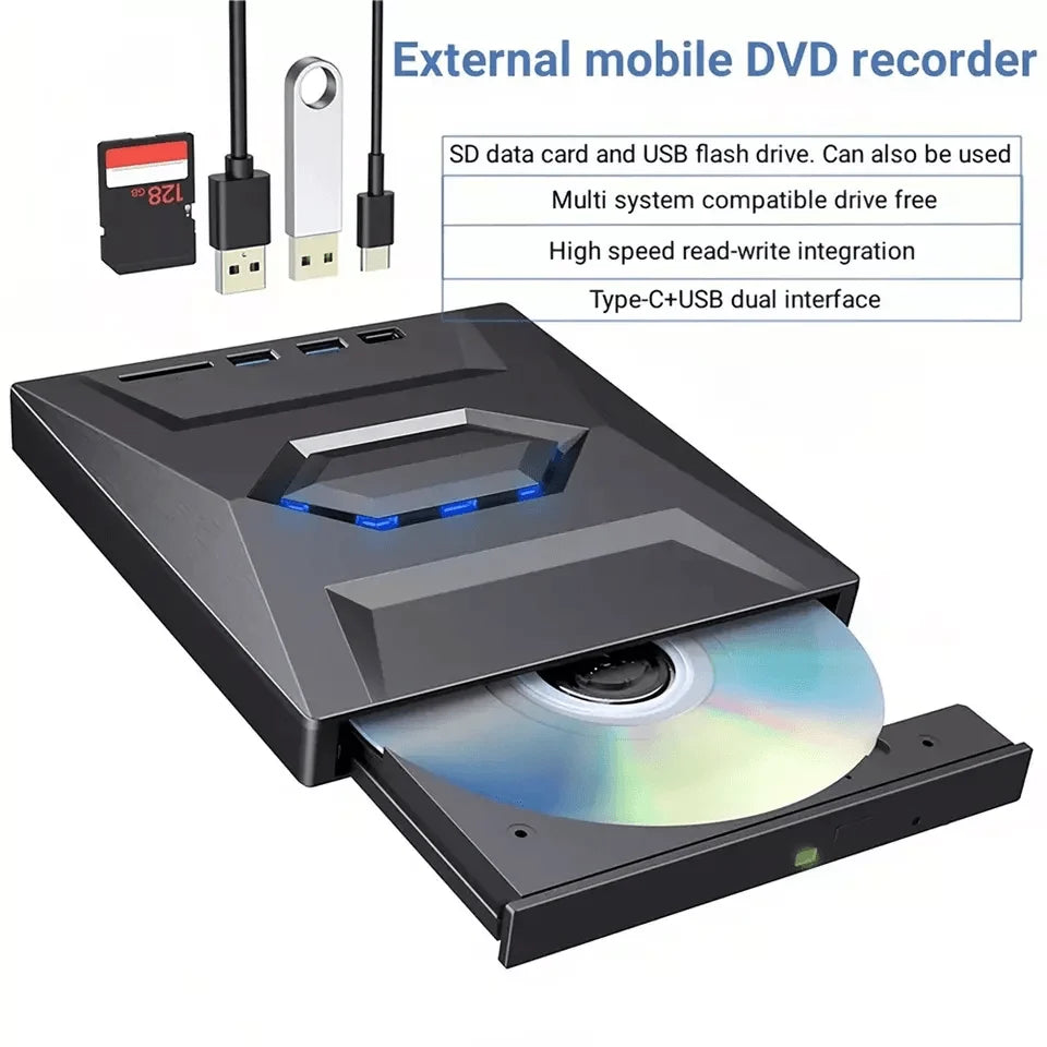 All-in-One External CD/DVD Burner with SD Card & USB Reader