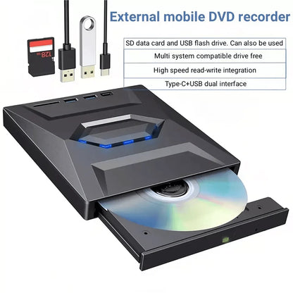 All-in-One External CD/DVD Burner with SD Card & USB Reader