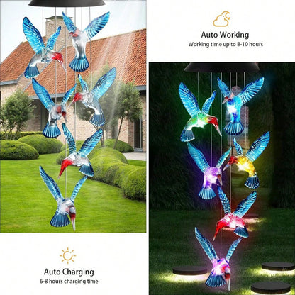 Color-Changing Solar Hummingbird Wind Chime for Garden