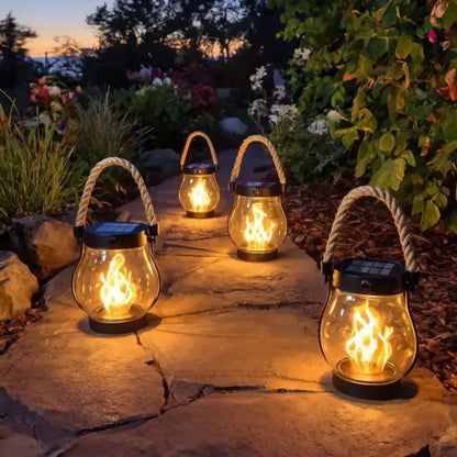 Solar-Powered Flickering Lantern for Outdoor Ambiance