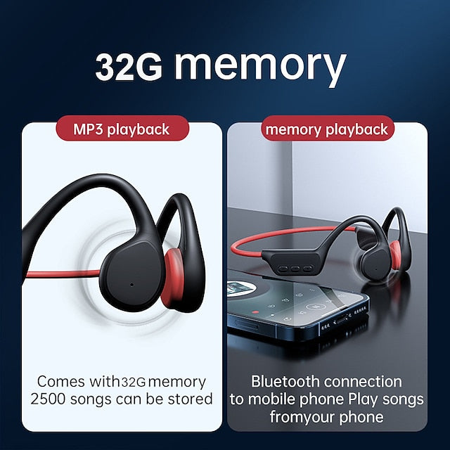 AquaSound Open-Ear Bluetooth Headphones with 32GB Storage