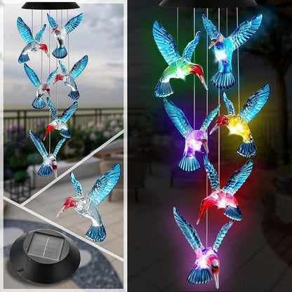 Color-Changing Solar Hummingbird Wind Chime for Garden