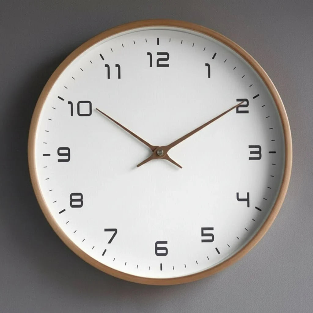 Elegant Round Wall Clock with Natural Wood Design