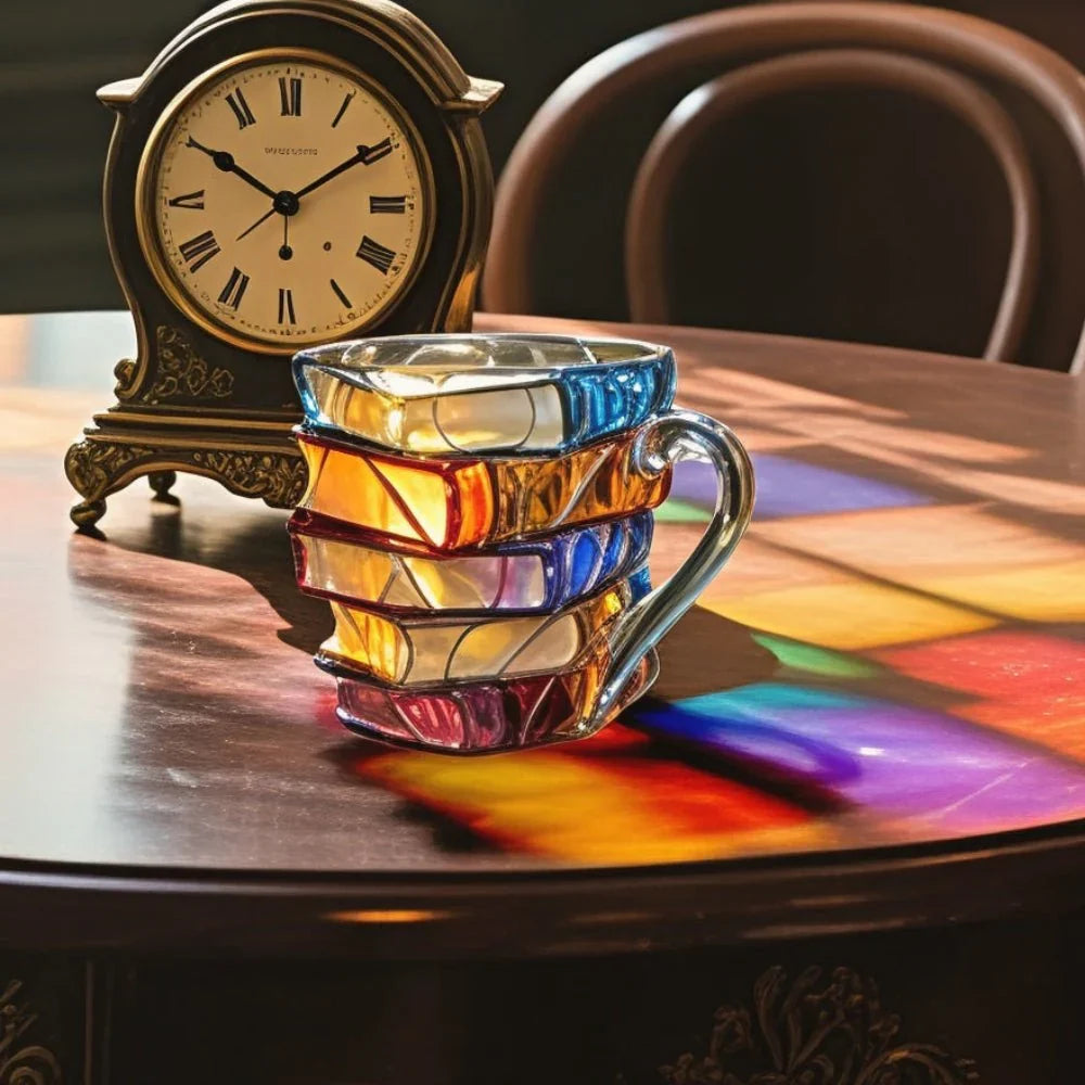 Literary Themed Glass Mug for Book Lovers and Coffee Aficionados