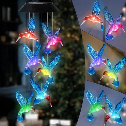 Color-Changing Solar Hummingbird Wind Chime for Garden