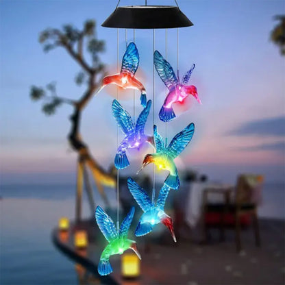 Color-Changing Solar Hummingbird Wind Chime for Garden