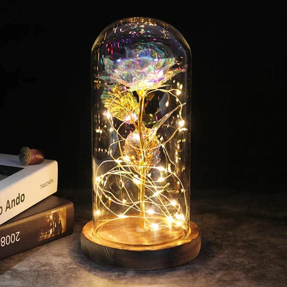 Everlasting Rose in Illuminated Glass Dome Display