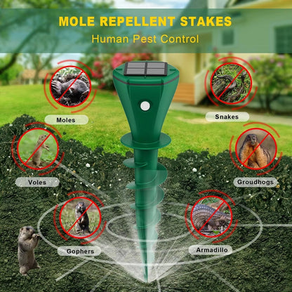 Solar-Powered Ground Stake Pest Deterrent with Battery Backup
