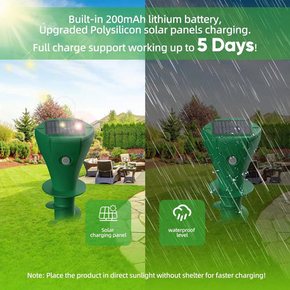Solar-Powered Ground Stake Pest Deterrent with Battery Backup