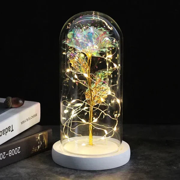 Everlasting Rose in Illuminated Glass Dome Display